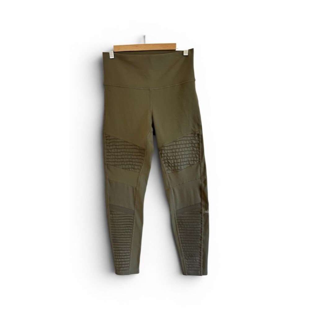 Alo Yoga Moto Leggings Womens XL Olive Green High Rise Athletic Yoga Pants